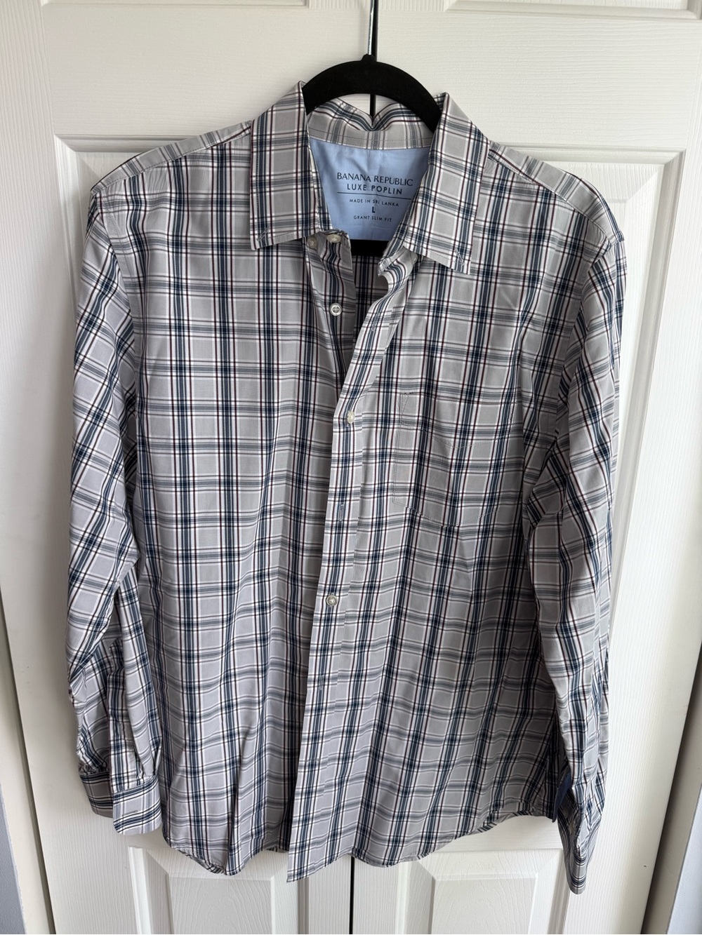 Banana Republic Men's Plaid Button-Down Shirt in Gray, Navy & Maroon